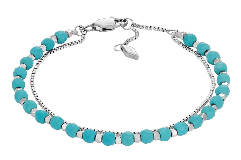 Fossil All Stacked Up Reconstituted Turquoise Chain Beaded Bracelet JF04445040