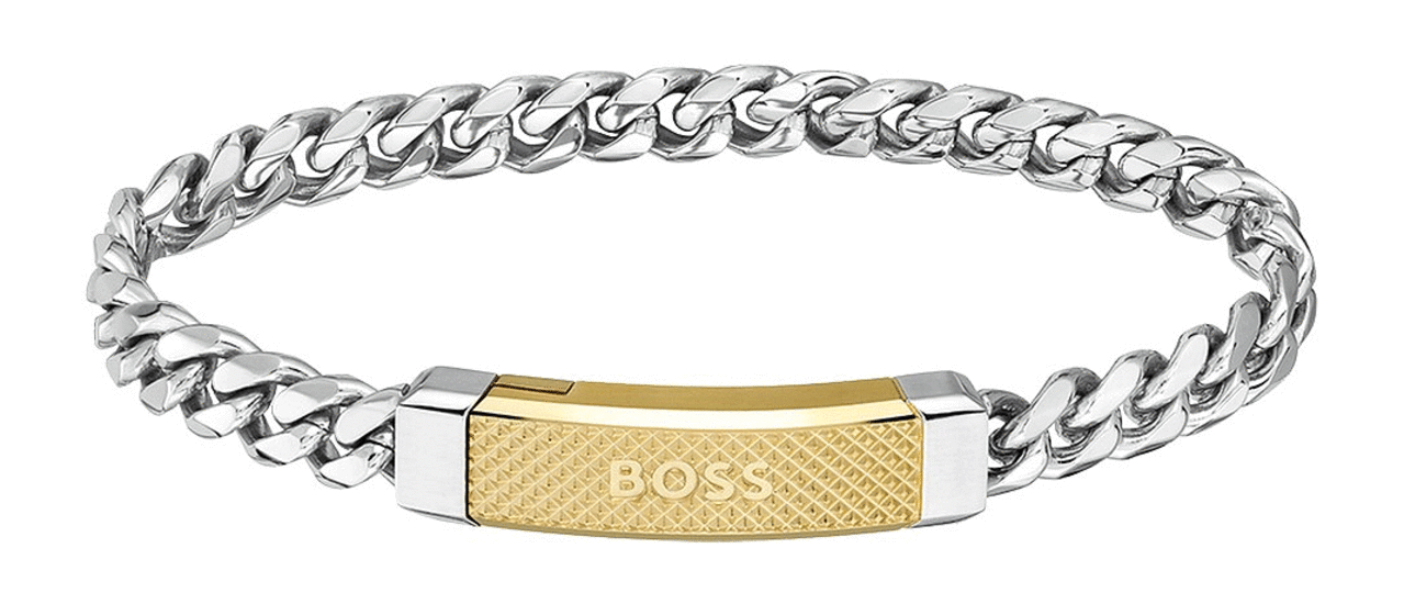 HUGO BOSS CHUNKY-CHAIN CUFF WITH BRANDED TWO-TONE PLATE 1580261