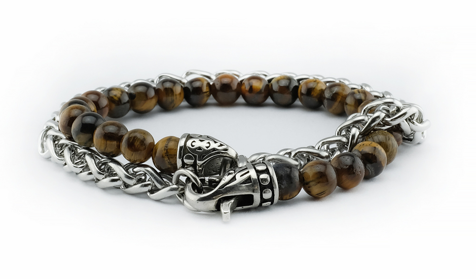 DOUBLED STAINLESS STEEL BRACELET WITH TIGER´S EYE BY MENVARD MV1046