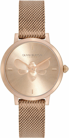 OLIVIA BURTON Signature 28mm Bee Ultra Slim Carnation Gold Mesh Watch 24000020