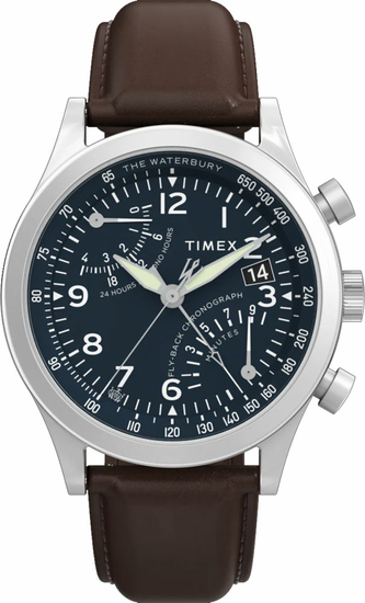 TIMEX Waterbury Traditional Fly Back Chronograph 43mm Leather Strap Watch TW2W47900