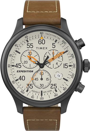 TIMEX Expedition Field Chronograph 43mm Leather Strap Watch TW2T73100
