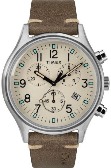 TIMEX MK1 Steel Chronograph 42mm Leather Strap Watch TW2R96400