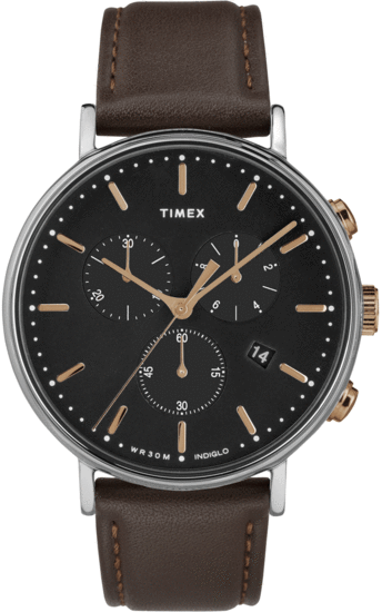TIMEX Fairfield Chronograph 41mm Leather Strap Watch TW2T11500